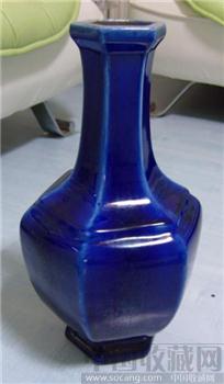 霁蓝釉六棱瓶-收藏网
