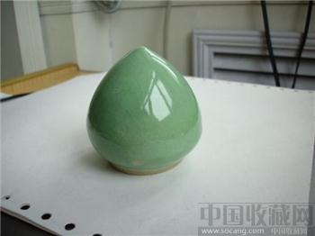 清代绿釉桃型罐-收藏网