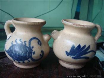 宋:白瓷竹叶蝎子青画水注对杯-收藏网