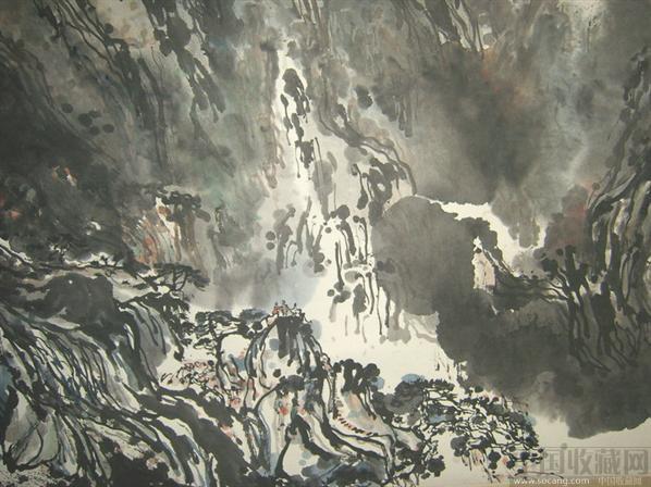 著名旅美画家吴毅山水画—-云壑飞瀑