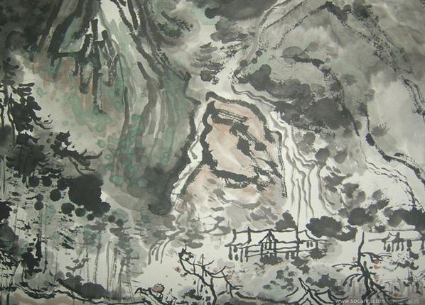 著名画家吴毅山水画---夏山雨霁