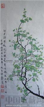 著名画家陈水发绿梅图100x36.5cm-收藏网