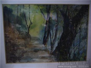 现代张俊秋水彩画天平风景.中幅-收藏网