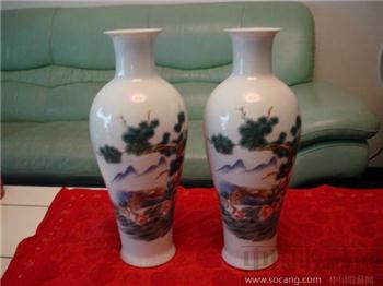文革瓷--青花松树瓶-收藏网