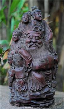 生动谐趣、妙趣横生之竹根圆雕《钟馗嫁妹》！ -收藏网