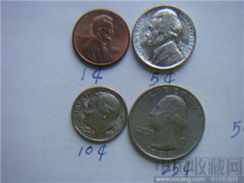 美国硬币系列之1988年1美分5美分10美分和25美分-收藏网