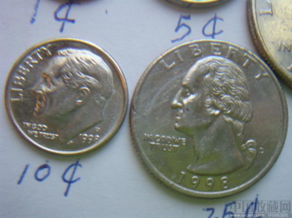 美国硬币系列之1998年1美分5美分10美分25美分和50美分