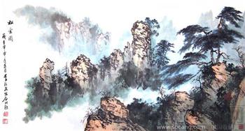 著名国画大师---李福安真迹---《松云图》（五尺已裱）石川题字-收藏网
