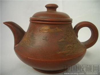 紫砂山水老茶壶-收藏网