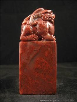 寿山石印章※瑞兽※玻璃地朱砂红高山石-收藏网