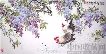 著名花鸟画家---李开明真迹---《紫霞春光》（三尺）-收藏网