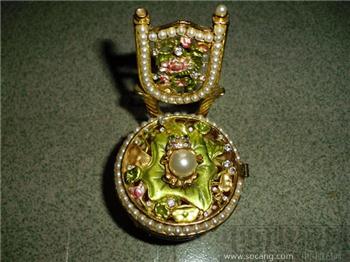 异常漂亮的镶珠宝椅铜制珠宝盒 -收藏网