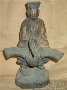 清代木雕刻(紫气东来)鎏金骑鹤菩萨-收藏网