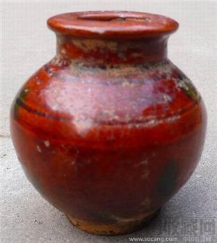 汉代黄釉红陶罐-收藏网