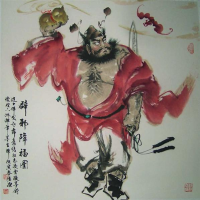 国画大师,钟馗画名家---周广源真迹---《辟邪降幅》