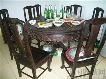 清代 老红木 （红酸枝）餐桌一套 圆桌 椅子-收藏网