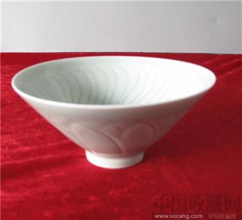 宋影青瓷内外刻划纹饰斗笠碗-收藏网