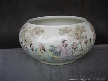 粉彩人物风景纹鱼缸-收藏网
