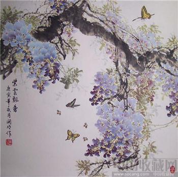 著名花鸟画家---李开明真迹---《紫云飘香》（四尺斗方）-收藏网