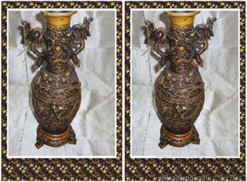 【德宝屋】纯铜包浆双龙瓶 造型独特 双龙戏珠瓶（对）-收藏网