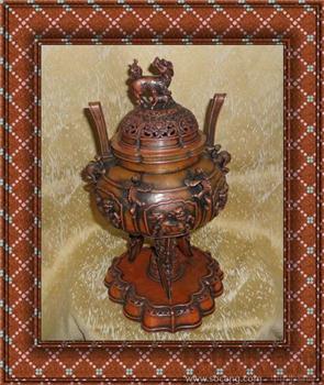 【德宝屋】宗教用品铜器摆件 纯铜三件龙腿炉 纯铜三件组熏香炉 -收藏网