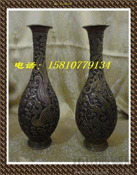 【德宝屋】古玩铜器摆件工艺仿古花瓶黄铜龙凤瓶铜花瓶（对） -收藏网