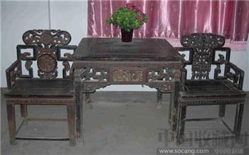 柴木汉文方桌和汉文椅-收藏网