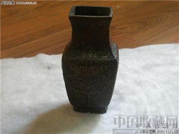 清代花卉图四方铜花瓶一只！-收藏网