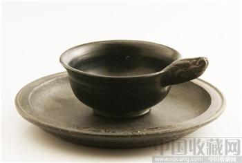 宋代龙柄黑陶茶盏-收藏网