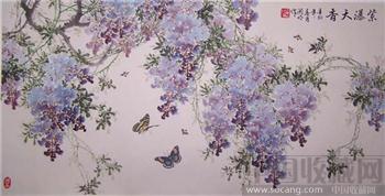 著名花鸟画家---李开明真迹---《紫瀑天香》（三尺）-收藏网