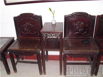 民国瓜果浮雕酸枝学士椅（2椅1茶几） -收藏网