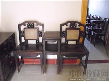 清朝大红酸枝学士椅(2椅1茶几） -收藏网