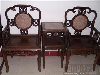    清朝大红酸枝三弯腿太师椅(2椅1茶几）-收藏网