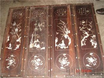 老红木镶嵌贝壳四条屏-收藏网
