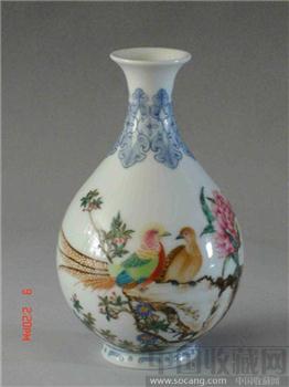 瓷胎画珐琅锦鸡牡丹玉壶春小瓶-收藏网
