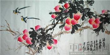 实力画家黄山川四尺花鸟（延年益寿）0754-收藏网