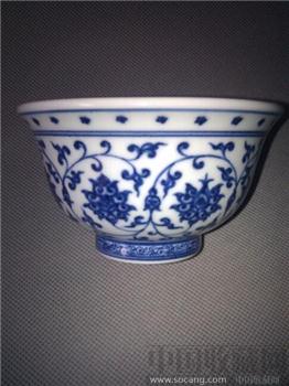 高仿明永乐釉下青花缠枝莲纹压手杯-收藏网