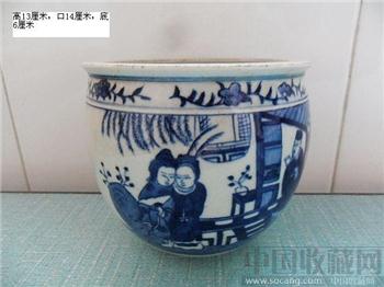 青花人物画缸-收藏网
