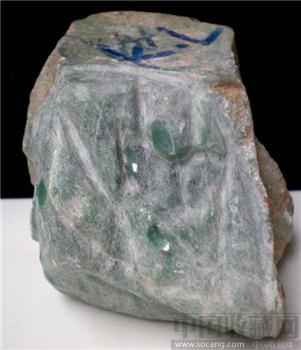 A货缅甸翡翠原石半明赌石2.18斤蚊翅翡翠特征明显进光好显阳绿-收藏网