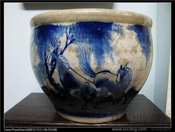 民国时期老枫溪手拉瓷----青花水钵老枫溪美术陶瓷-收藏网