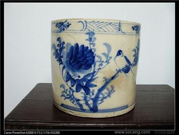 民国时期老枫溪手拉瓷----青花笔斗  老枫溪美术陶瓷-收藏网