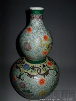 五彩花卉葫芦瓶  高34厘米 全品-收藏网
