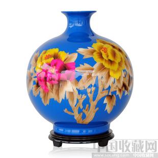 景德镇陶瓷器 中国红镶金牡丹麦秆花瓶 现代时尚家居装饰新房摆件-收藏网