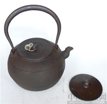 日本老铁壶铃木盛久造铜铁双盖玉环铁壶-收藏网