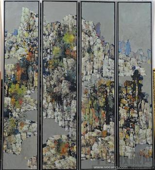 刁庆春油画作品——荷花四扇屏-收藏网