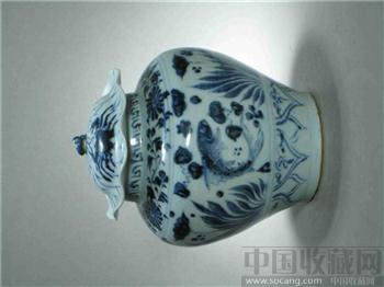 元青花鱼藻荷叶盖罐-收藏网