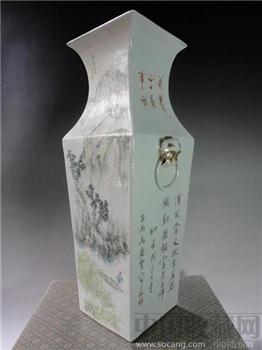 马庆云人物山水四方瓶-收藏网