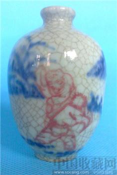 6清 青花釉里红玩玉款鼻烟壶 高5.8 腹径3.7 底1.5 价800-收藏网