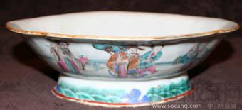 清同治时期粉彩人物纹海棠碗-收藏网
