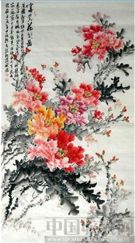 蒋国康·六尺花鸟牡丹（竖幅）-收藏网